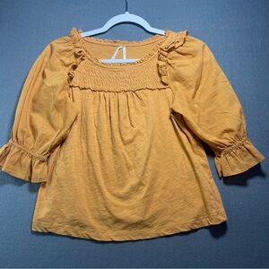 Anthropologie Smocked Peasant Blouse Womens XXS Mustard Yellow Boho